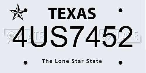 4US7452 Texas License Plate