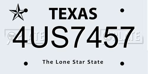4US7457 Texas License Plate