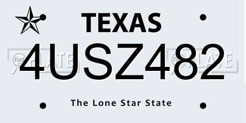 4USZ482 Texas License Plate