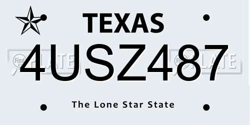 4USZ487 Texas License Plate