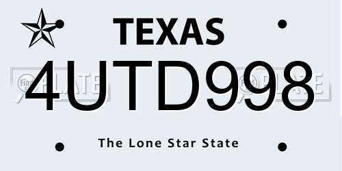 4UTD998 Texas License Plate