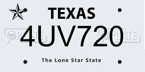4UV720 Texas License Plate