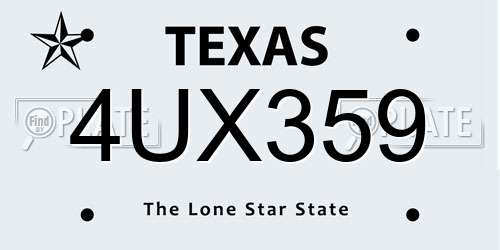 4UX359 Texas License Plate