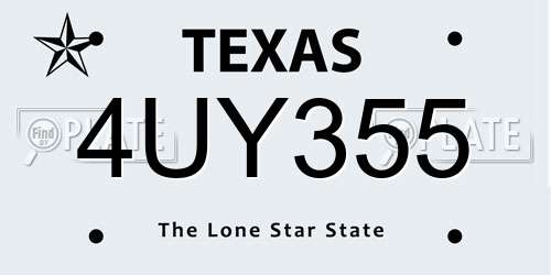 4UY355 Texas License Plate