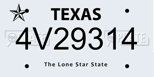 4V29314 Texas License Plate