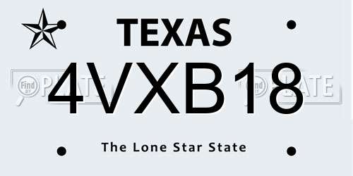 4VXB18 Texas License Plate