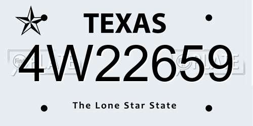 4W22659 Texas License Plate