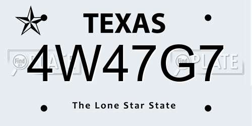 4W47G7 Texas License Plate
