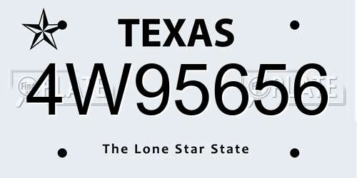 4W95656 Texas License Plate
