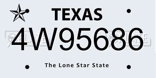 4W95686 Texas License Plate