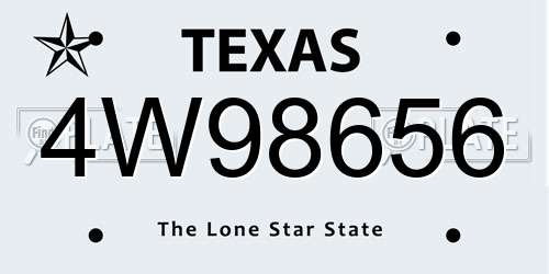4W98656 Texas License Plate
