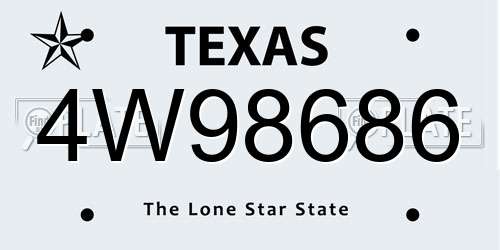4W98686 Texas License Plate