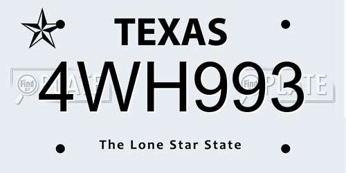4WH993 Texas License Plate