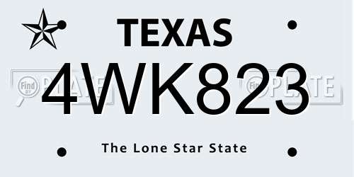 4WK823 Texas License Plate