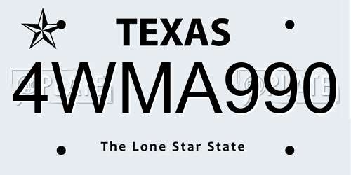 4WMA990 Texas License Plate