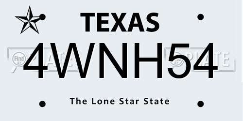 4WNH54 Texas License Plate