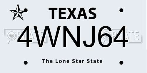 4WNJ64 Texas License Plate