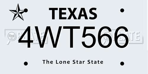 4WT566 Texas License Plate