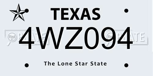 4WZ094 Texas License Plate