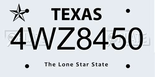 4WZ8450 Texas License Plate
