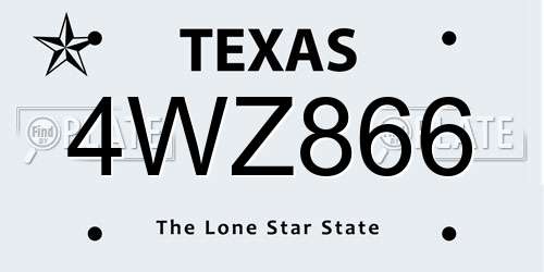 4WZ866 Texas License Plate
