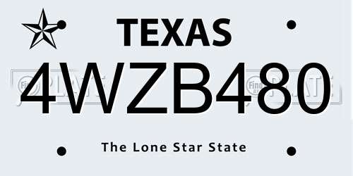 4WZB480 Texas License Plate