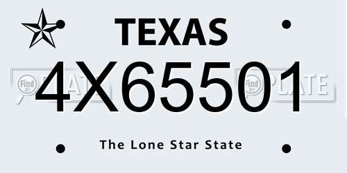 4X65501 Texas License Plate