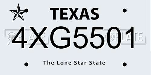4XG5501 Texas License Plate