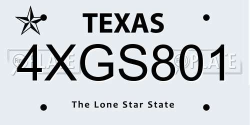 4XGS801 Texas License Plate