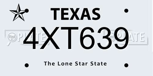 4XT639 Texas License Plate