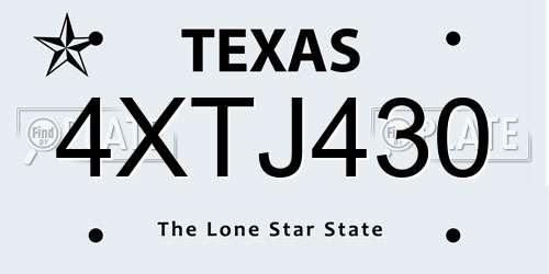 4XTJ430 Texas License Plate