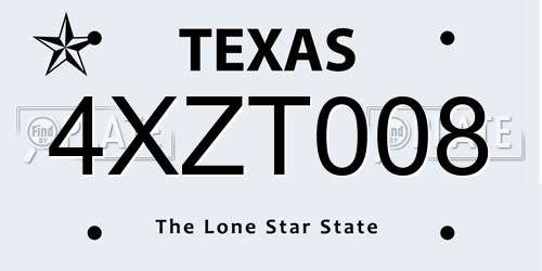 4XZT008 Texas License Plate