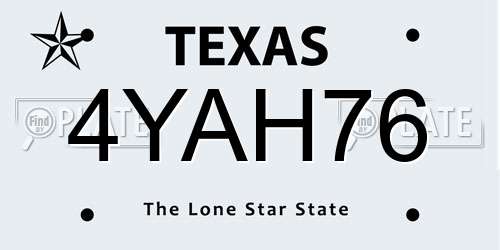 4YAH76 Texas License Plate