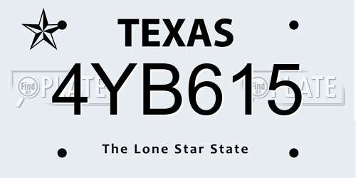 4YB615 Texas License Plate
