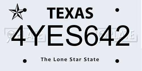 4YES642 Texas License Plate