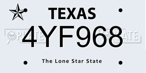 4YF968 Texas License Plate