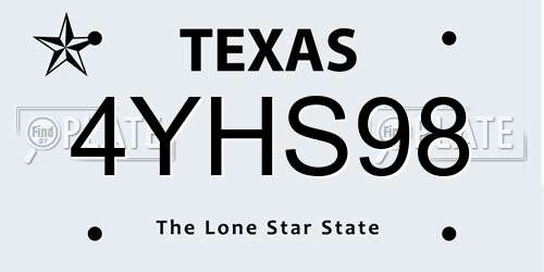 4YHS98 Texas License Plate