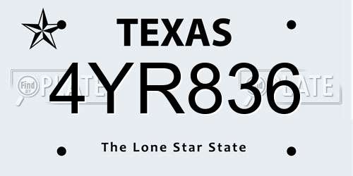 4YR836 Texas License Plate