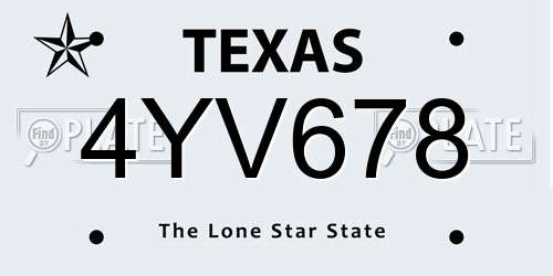 4YV678 Texas License Plate