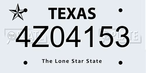 4Z04153 Texas License Plate