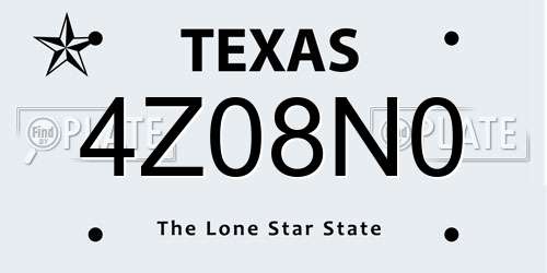 4Z08N0 Texas License Plate