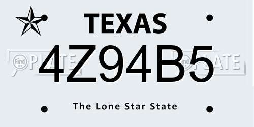 4Z94B5 Texas License Plate