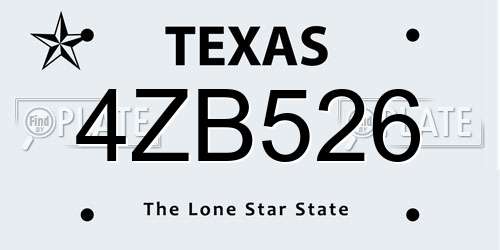 4ZB526 Texas License Plate
