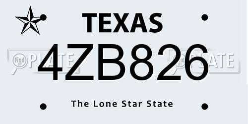 4ZB826 Texas License Plate