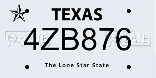4ZB876 Texas License Plate