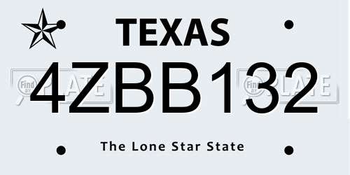 4ZBB132 Texas License Plate