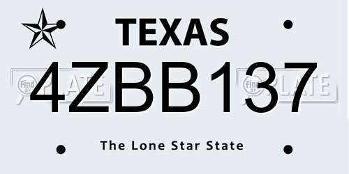 4ZBB137 Texas License Plate