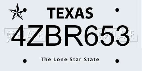 4ZBR653 Texas License Plate
