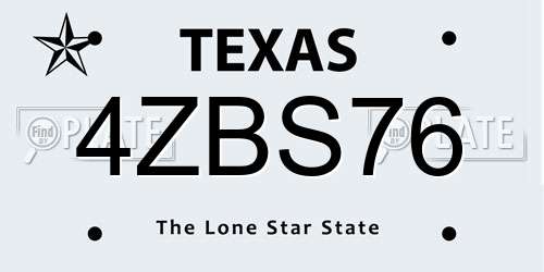 4ZBS76 Texas License Plate