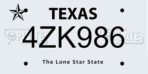 4ZK986 Texas License Plate